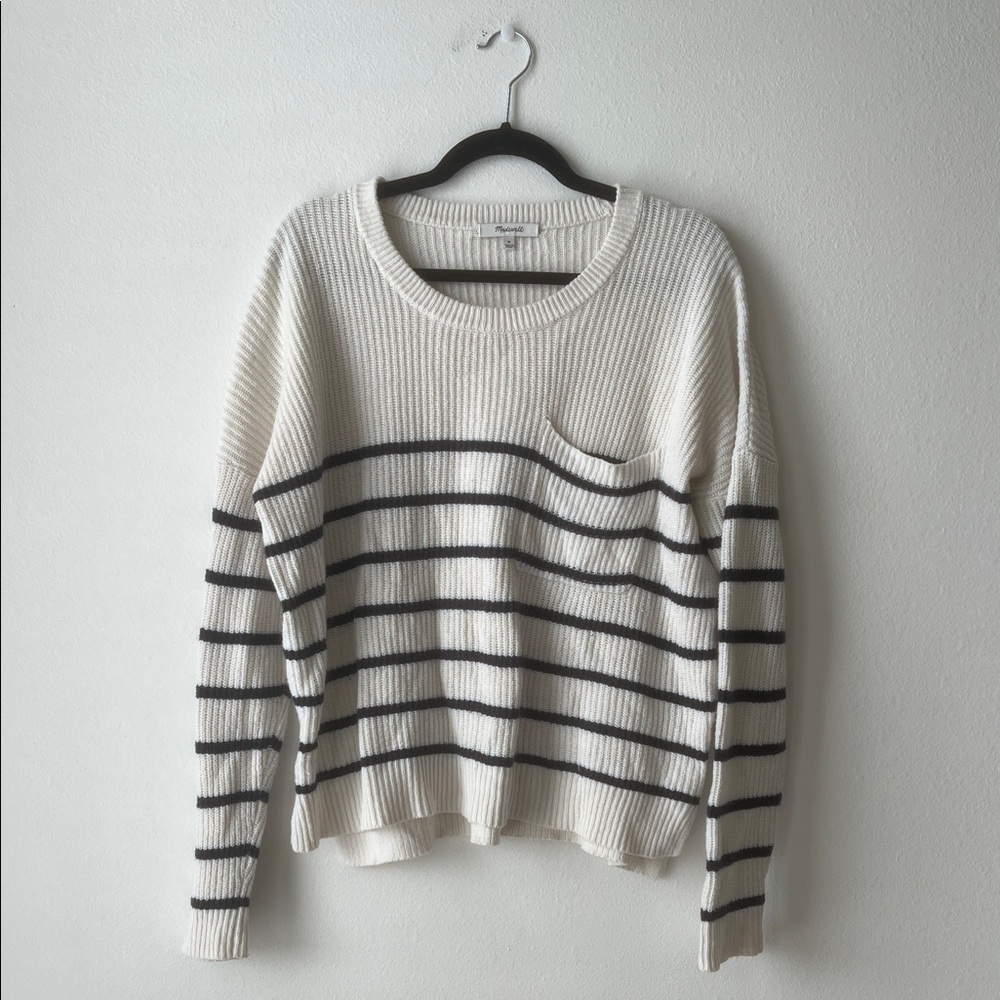 Madewell Black and White Striped Crew Neck Sweater